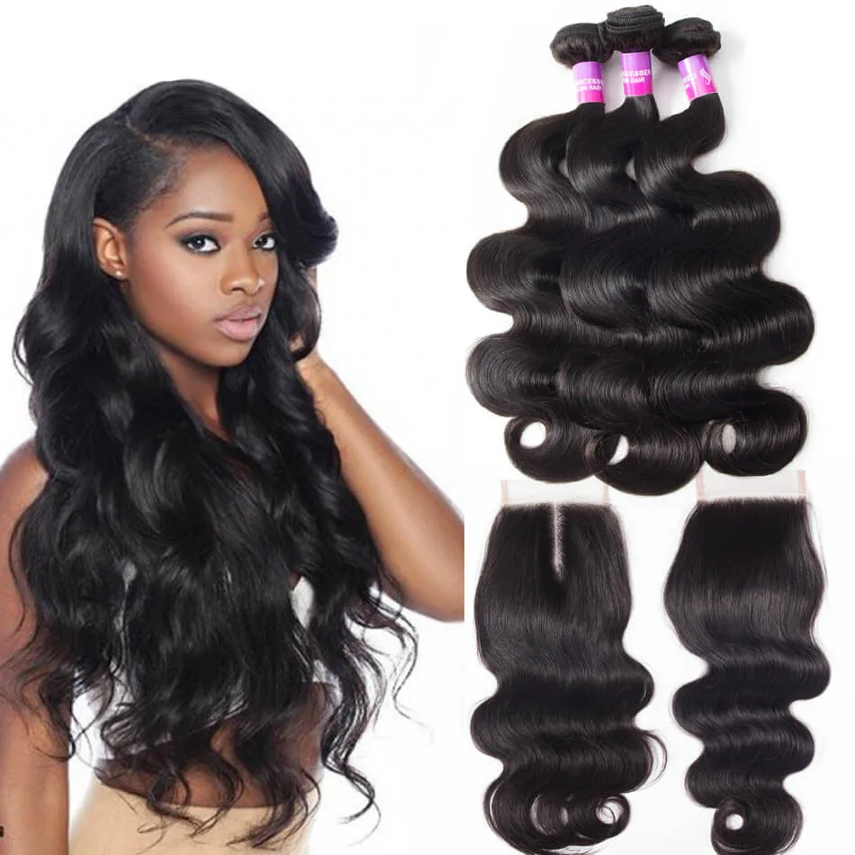 Brazilian Body Wave Bundles With Closure Virgin Hair 3 Bundles 100% Unprocessed Remy Human Hair Weave Weft Extensions