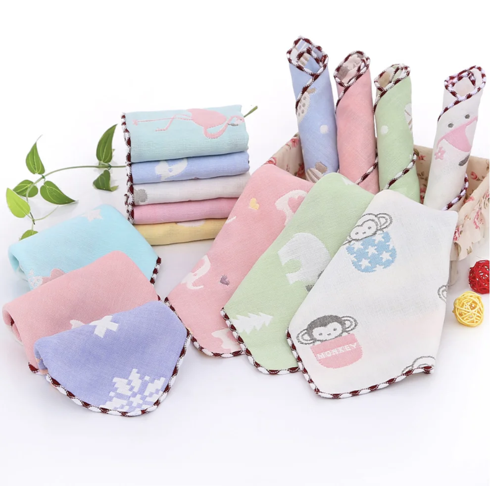100% Cotton 6 Layers jacquard Washcloth 25*25cm square Baby Muslin Towels Hand Towels Soft Baby cute animal  Face Towel set