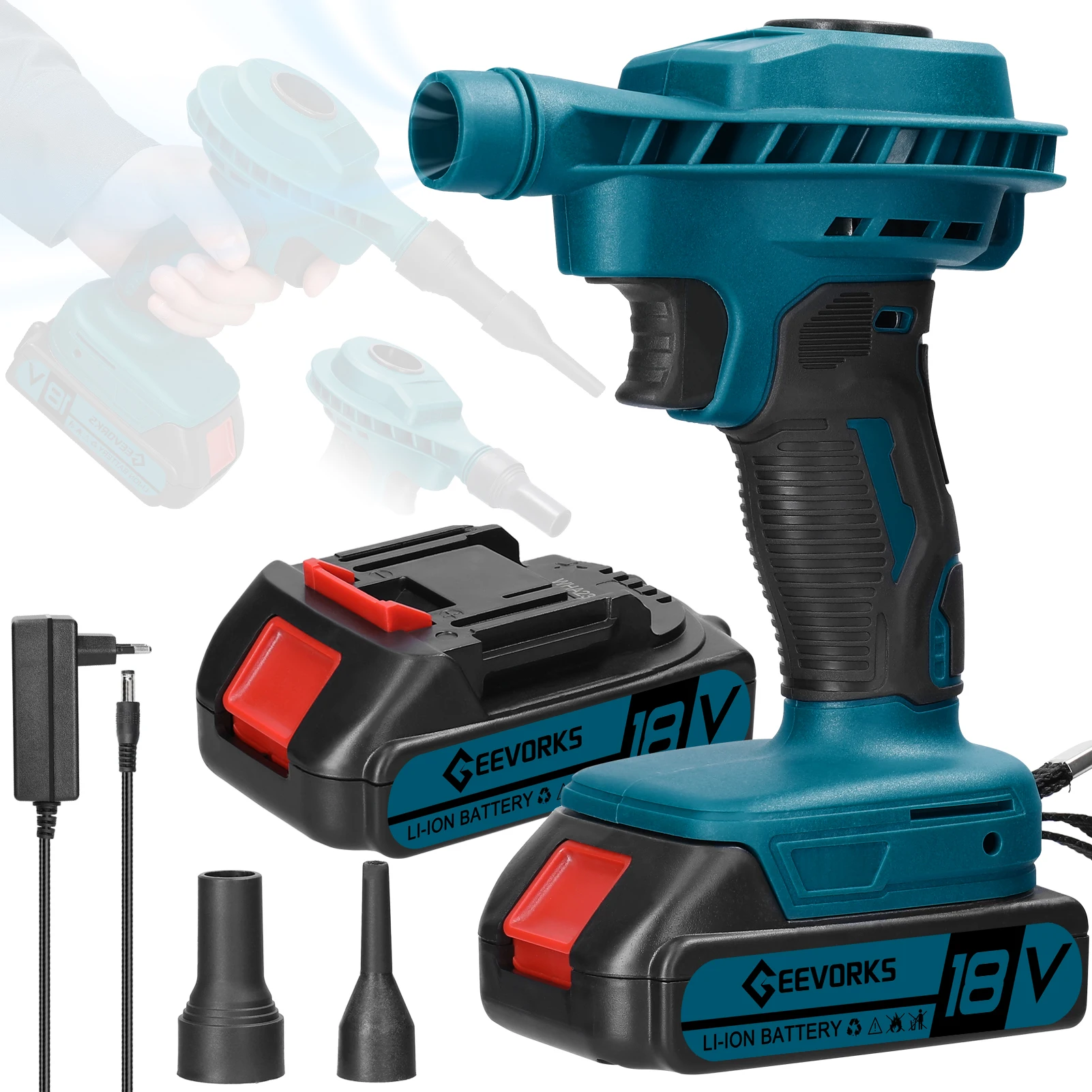 18V High-Power Brushed Motor Electric Blower Strong Wind Air Blower Dust Removal Fan  Home Courtyard Snow Cleaner Power Tool