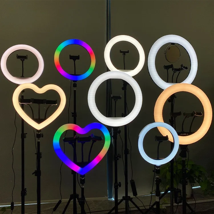 JUNNX Wholesale Beauty Photography Dimmable LED RGB Selfie Ring Light 10 inch 26cm 12 14 18 20 21 22 Pouces Lumiere Annulaire