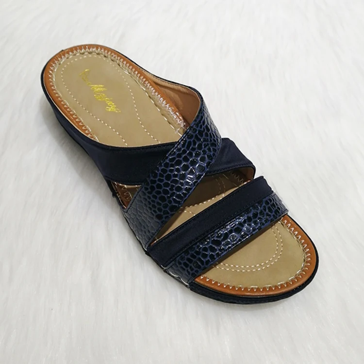 2020 new crocodile leather soft and comfortable wedge sole simple fashion ladies slippers