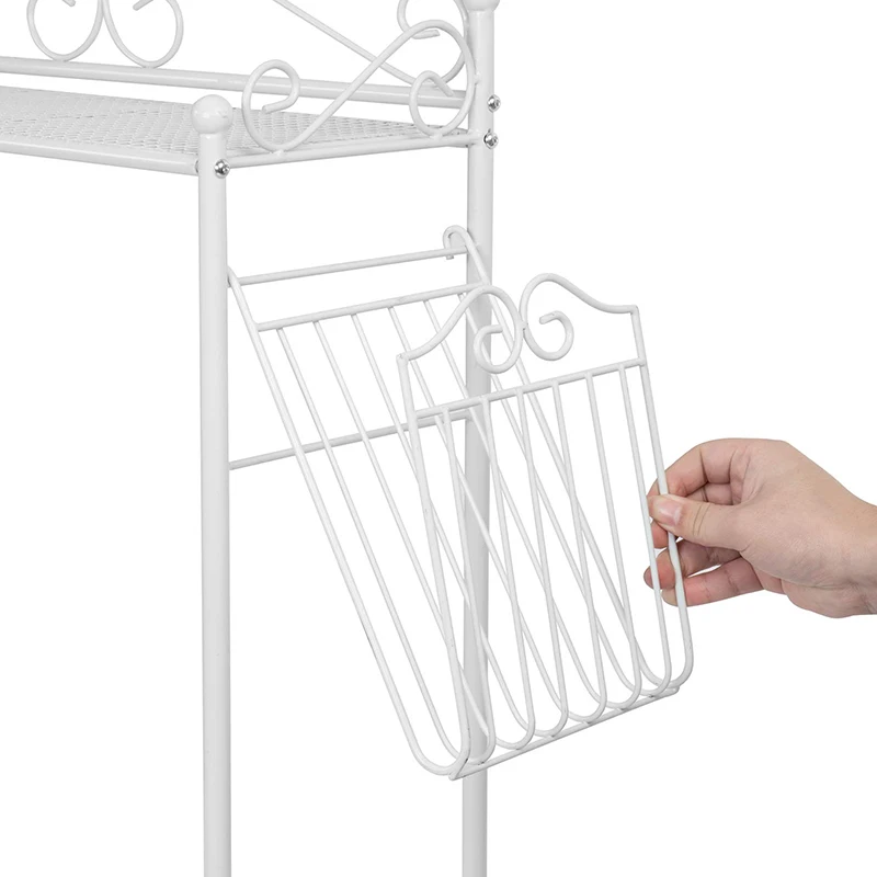 Space Saver Bathroom Metal Shelf White Toilet Storage Rack With Magazine Basket  Bathroom Organizer Rack