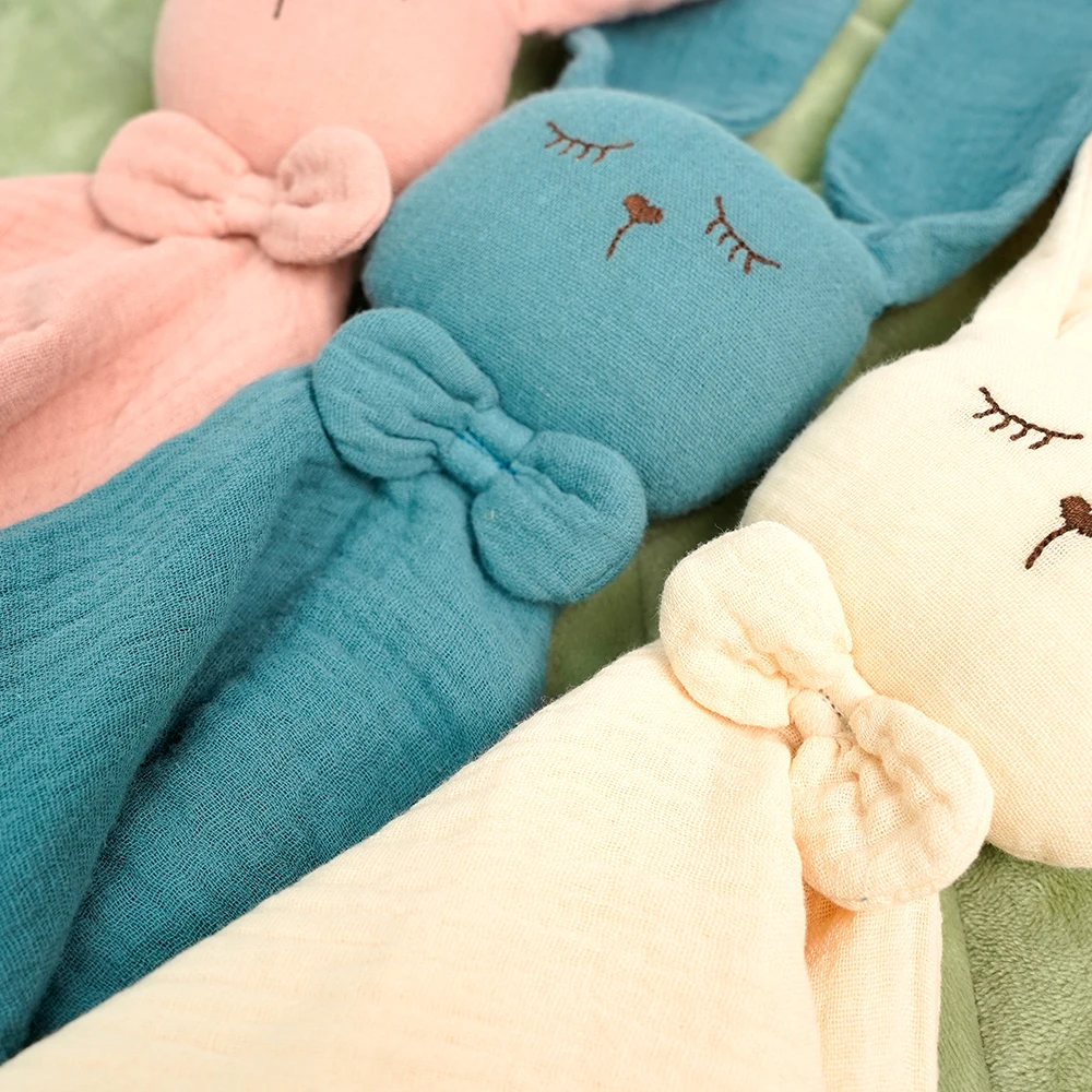 Baby Safety Bunny Blanket Soft  Lovey Baby Gift Organic 100% Cotton Muslin Rabbit Security Blanket