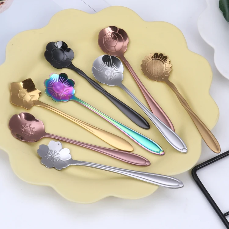 
Innovative Short Handle Flower Stainless Steel Golden Coffee Mixing Dessert TeaSpoon for Home Hotel and Restaurant 