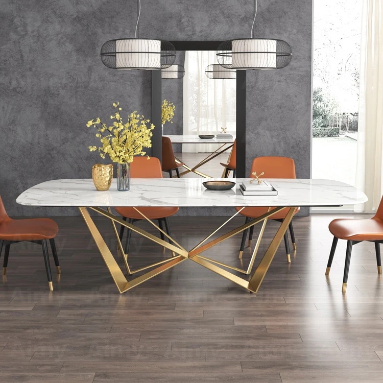 
luxury dining room table and chairs set with golden leg Marble top dining tables 