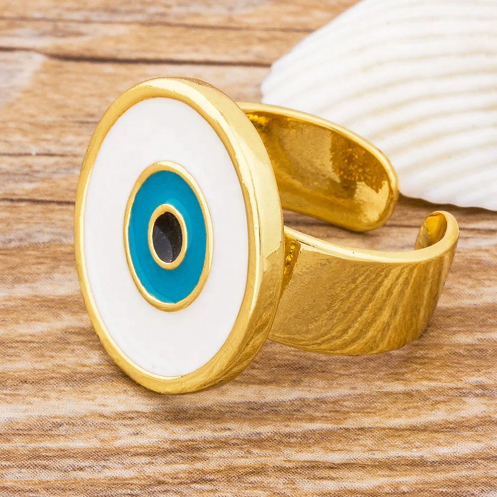 Wholesale Low MOQ Big Evil Blue Eye Rings For Women Copper Gold Plated Adjustable Rings Engagement Wedding Luxury Jewelry