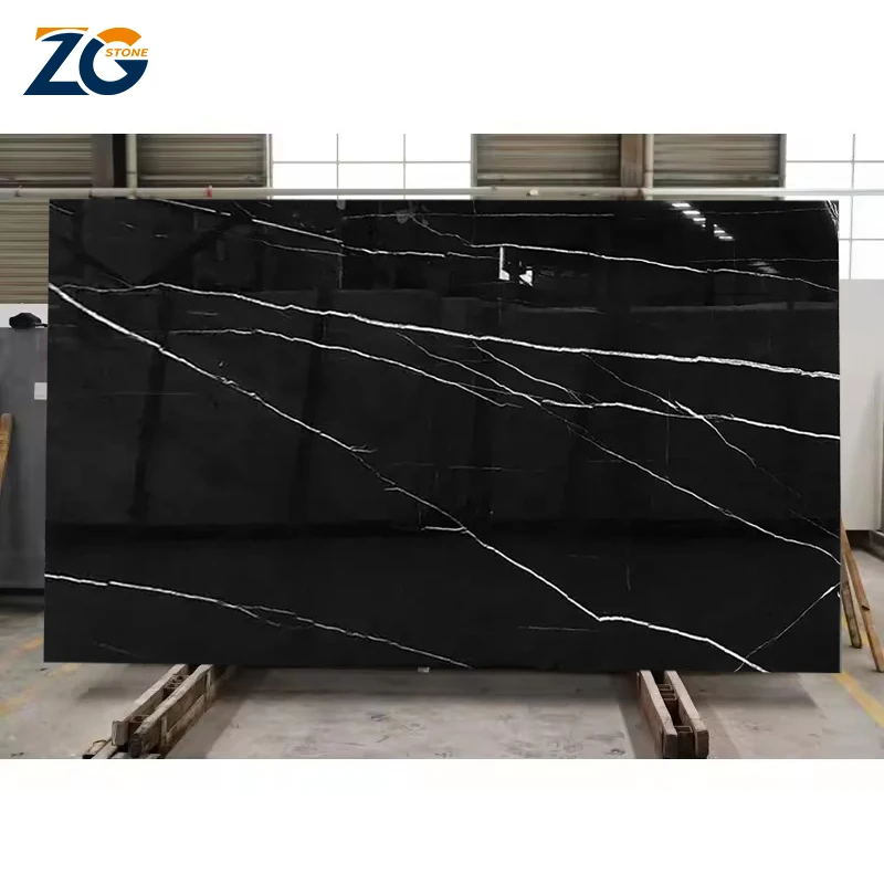 ZGSTONE Popular Design 1200x2400MM Black Marble Slabs Stone Wall Flooring Format Big Size Slab Tile Kitchen Countertops