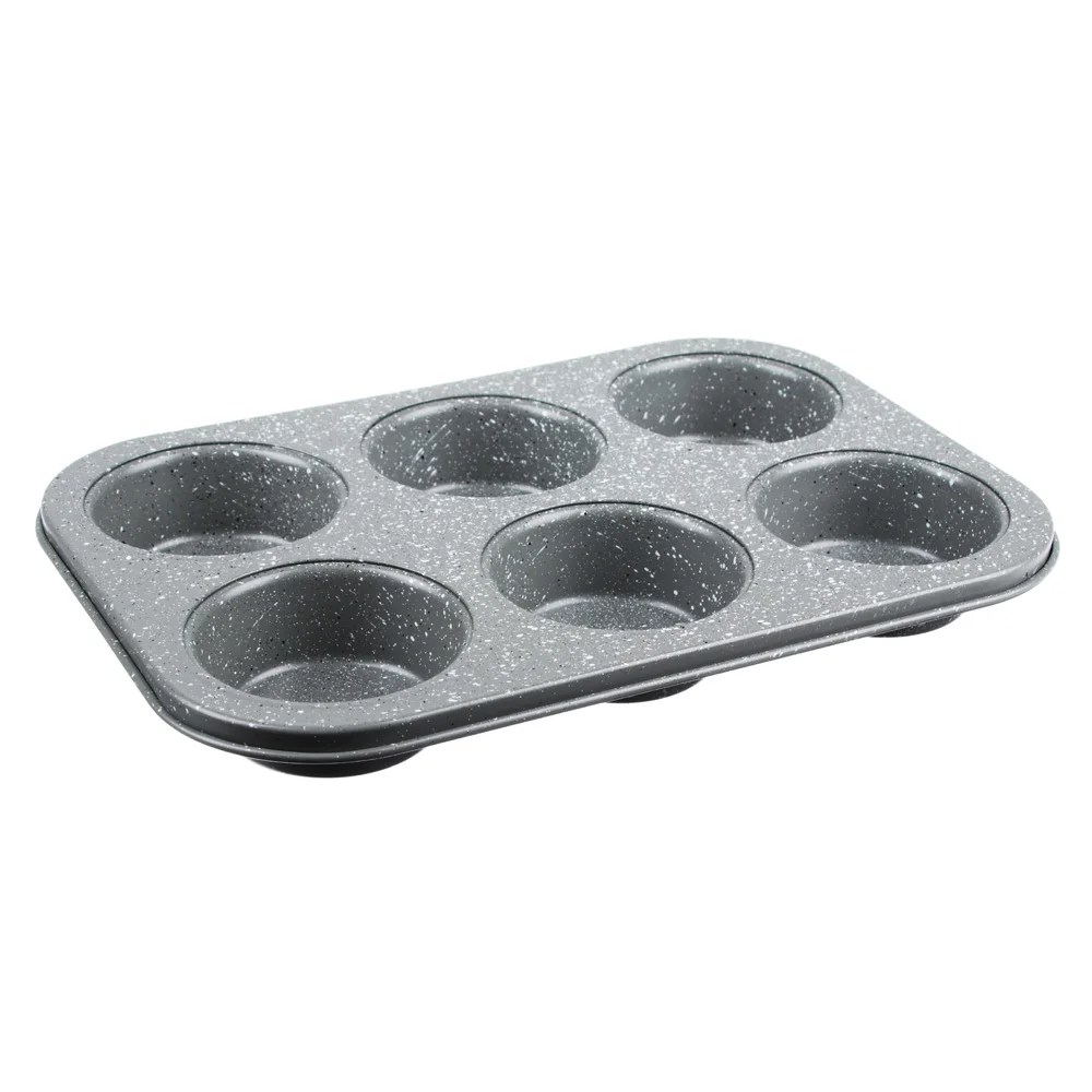 6 Cup Muffin & Cupcake Pan , Nonstick Brownie Pan, Heavy Duty Carbon Steel Bake for Oven Baking -Gray and marble