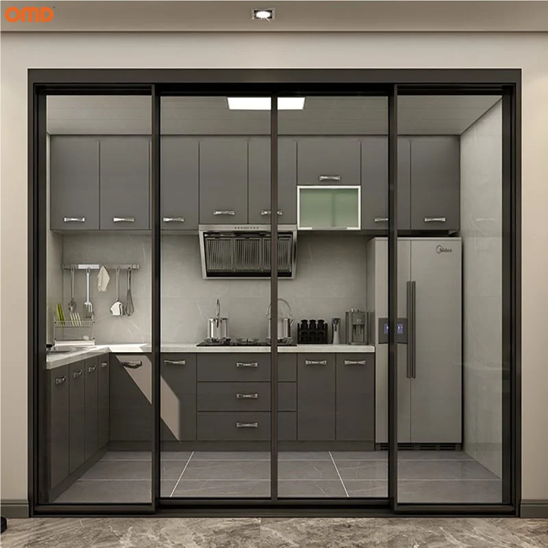 Modern Ultra Narrow Frame Big Glass Aluminum Sliding Doors for House Interior Customized Tempered Glass Slim Frame Sliding Doors
