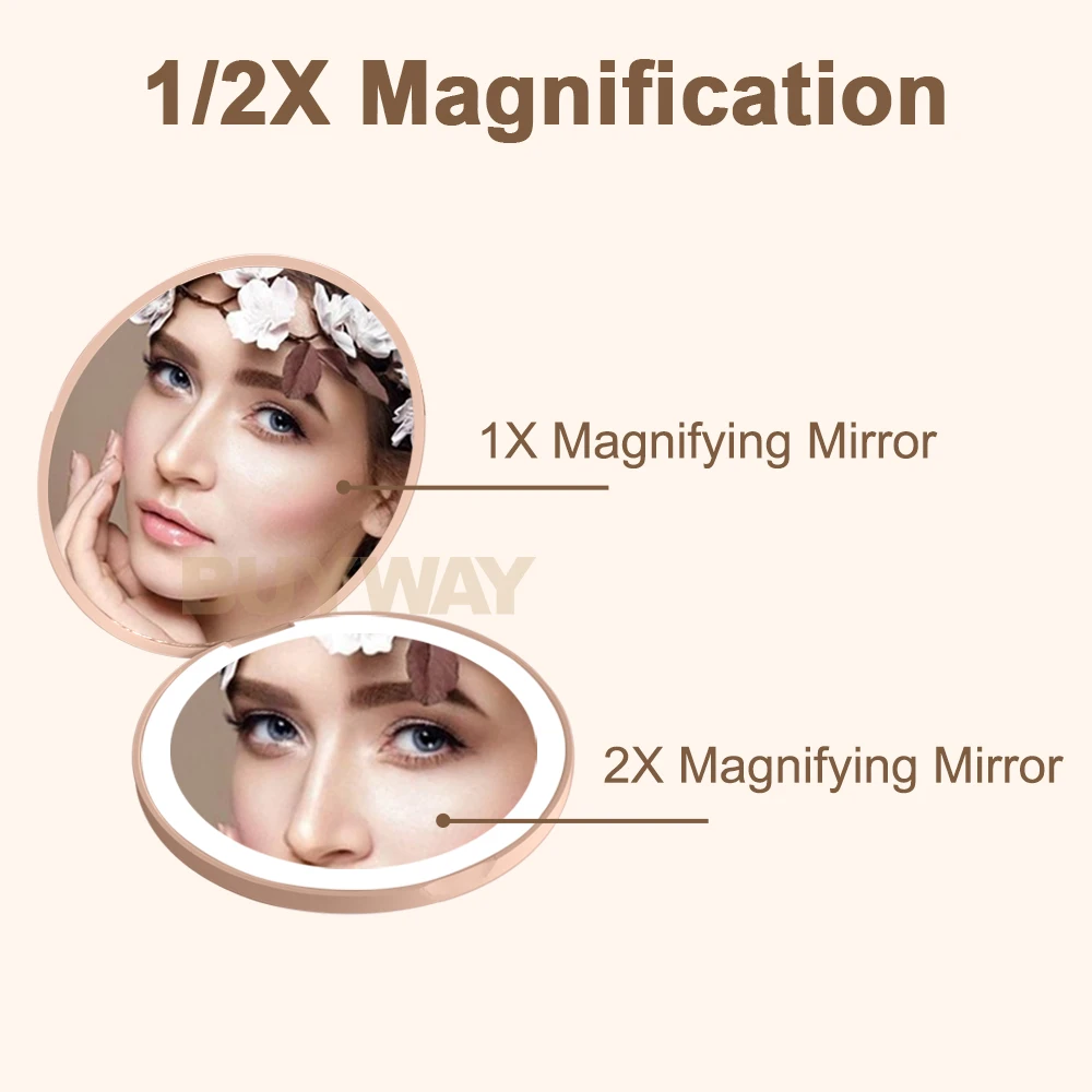 Custom Logo Usb Rechargeable Portable Travel Handheld Pocket Foldable Led Light Cosmetic Smart Touch Screen Bag Makeup Mirror