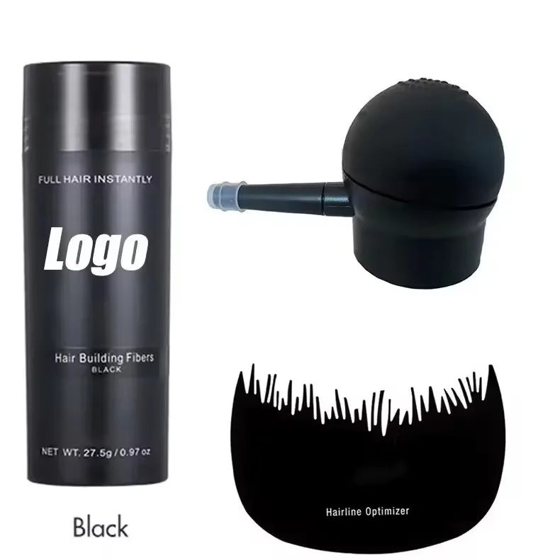27.5g  3PCS Custom Logo Hair Fiber Set Hair Loss Treatment Fibre Fully Keratin Hair Building Fiber Powder Comb Pump Set
