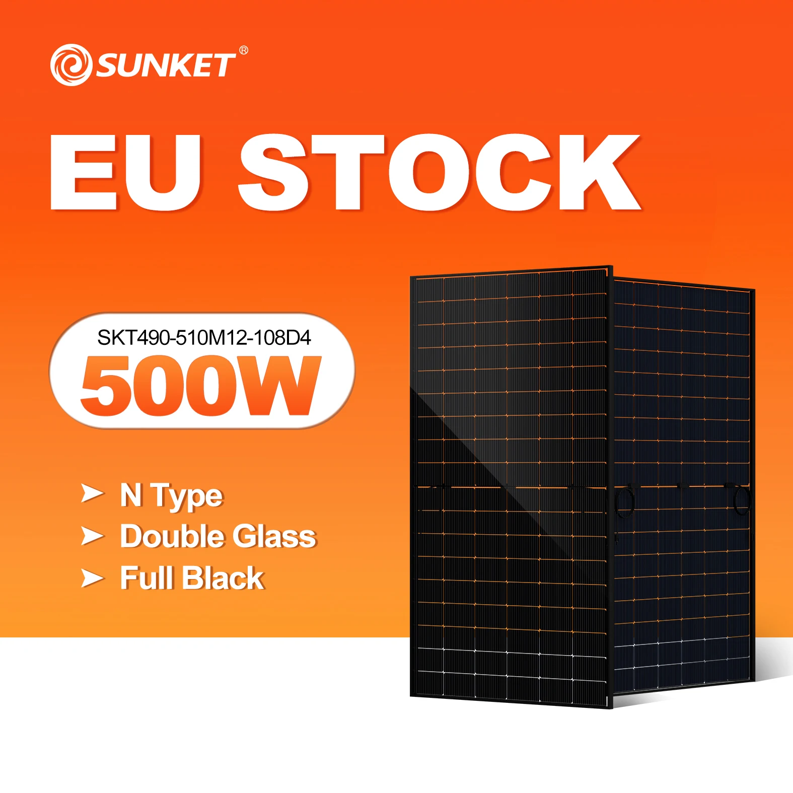 Sunket High Quality Rotterdam Warehouse Solar Panel 430W 500W N Type I-TOPCon 182mm 210mm 455W Mono Photovoltaic