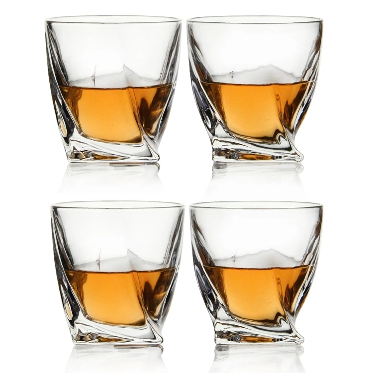 AIHPO06 Fancy Unique Curved Design Shaped Thick Heavy Bottom Base Crystal Drinking Tumbler Twist Whiskey Glasses