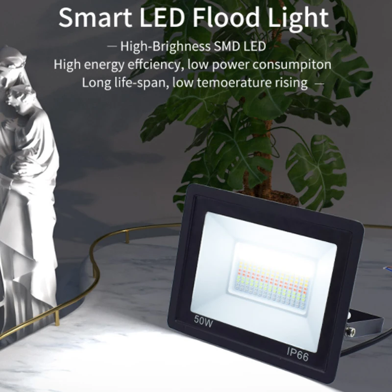 Tuya Smart IP66 Waterproof 30W Outdoor RGB WiFi Flood Light Dimmable Remote Control For Park Have Voice Control