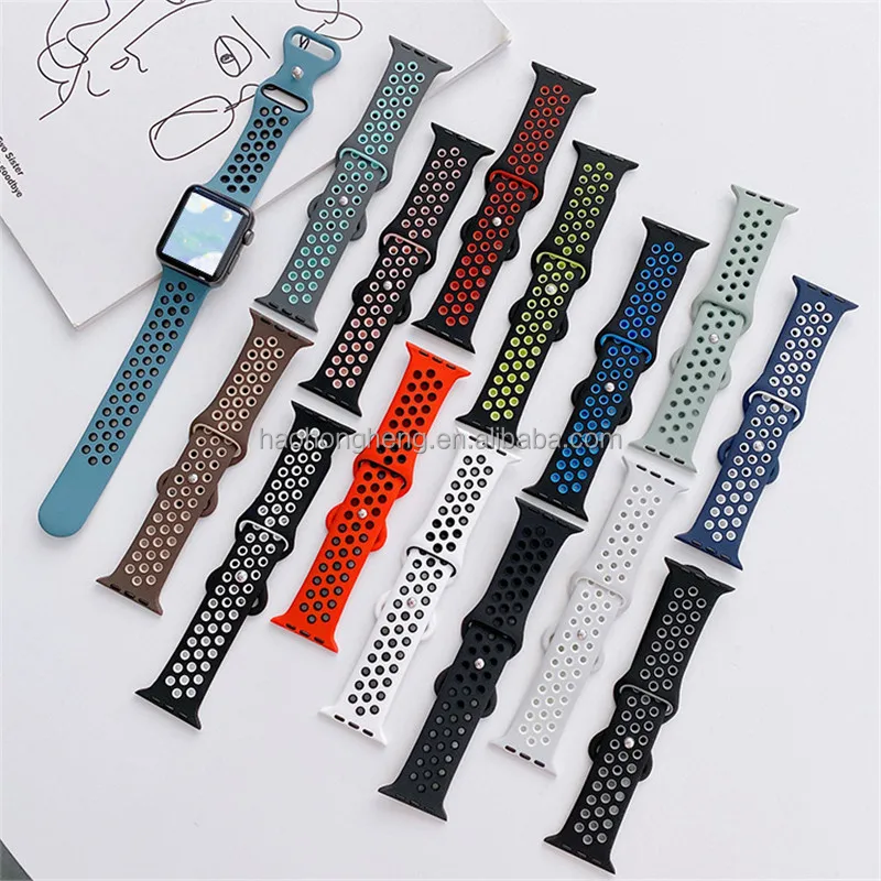 Dual Color 8 Buckle Silicon Watch Band for iWatch 38mm 40mm 41mm 42mm 44mm 45mm 49mm, For iWatch Two Tone Silicon Band