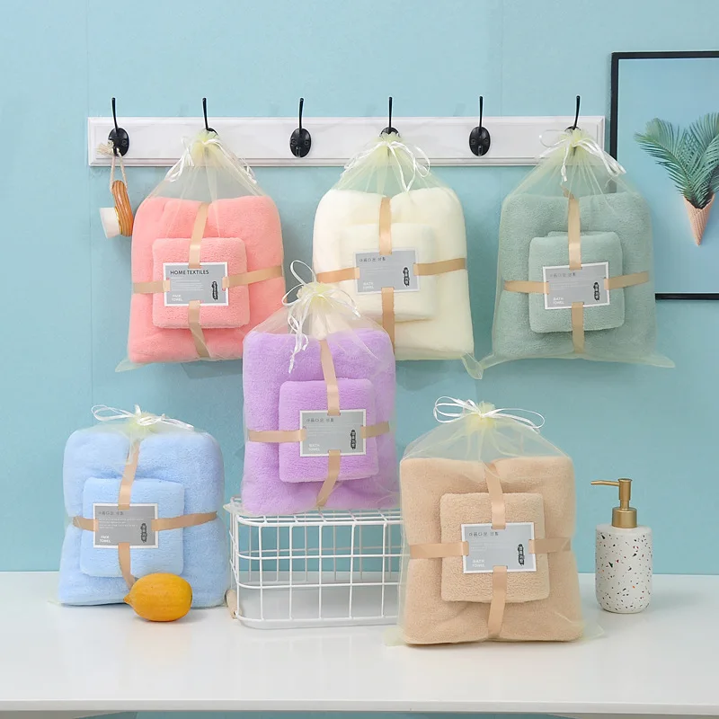 Towel Bath towel set warp knitted coral velvet cut edge absorbent activity gift towel