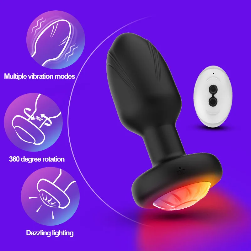 HULAMY Silicone Anal Vibration sex toys Remote Control Rotational swing butt plug Adult G-spot LED Light Anal Plug