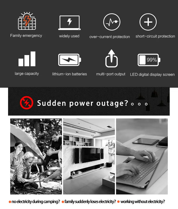 2000w 2kva portable battery pack 500 watt 1000w 2000wh mobile power bank  portable power supply station