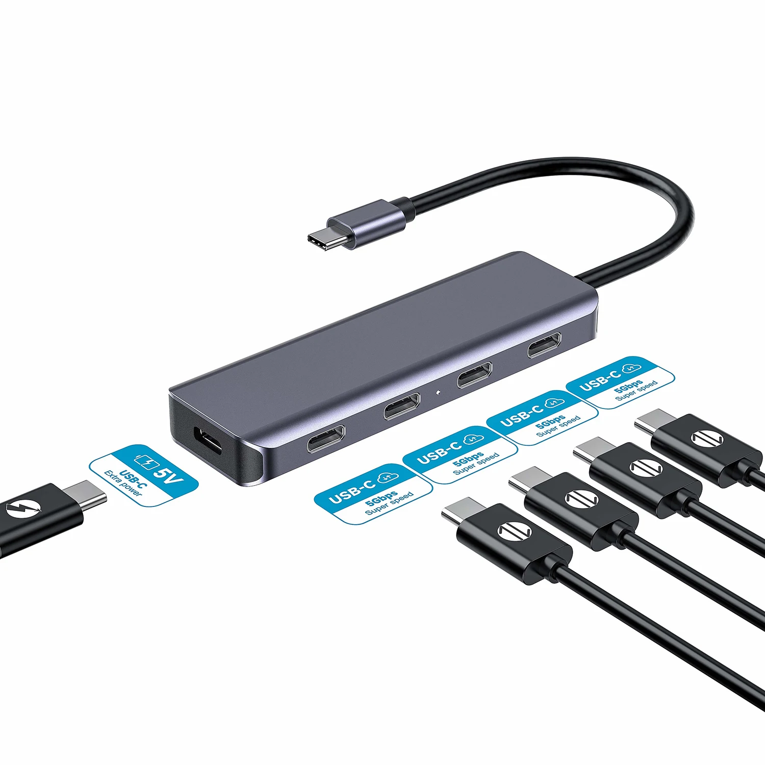 USB C концентратор от производителя 5 в 1 адаптер концентратор для 4 * данных типа C + 1 * порт типа C 5 В