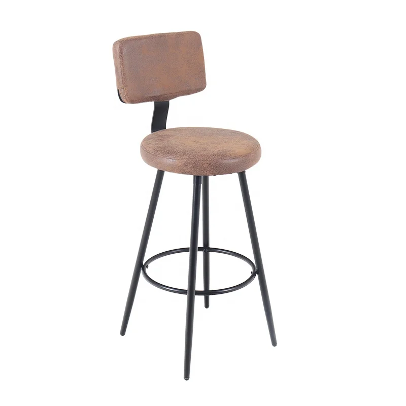 Free Sample Wholesale Cheap Modern Design Swivel Brown Synthetic Leather Stool Bar Chair with Back Rest Sillas for Bar