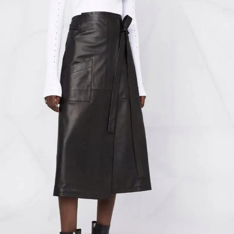 Leather Asymmetric Pencil Skirt Girls Women Sexy Faux Leather Skirt