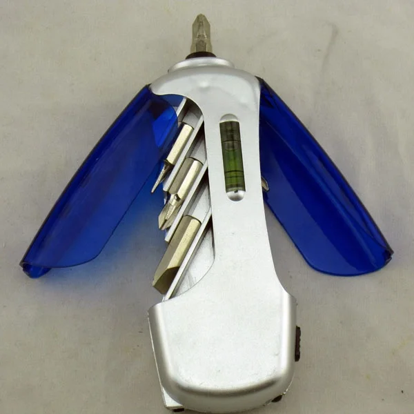 8 in 1 mini multi-funciton screwdriver bit tool kit set with led flash light and level and 1M tape measure