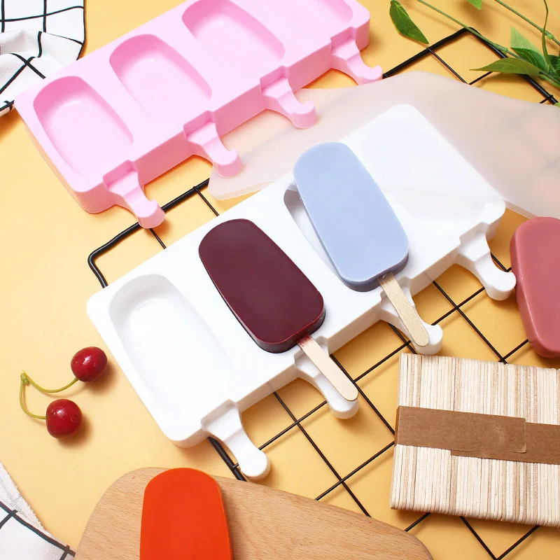 4-Cavity Ice Cream Mould Silicone Easy Cream Ice Chocolate Molds Cakesicle Mold Homemade Ice Cream