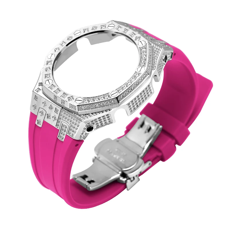 New Design Special Star Full Diamond Watch case and Rubber strap set Wholesale for G A2100 for CA SIO mod kits watch parts