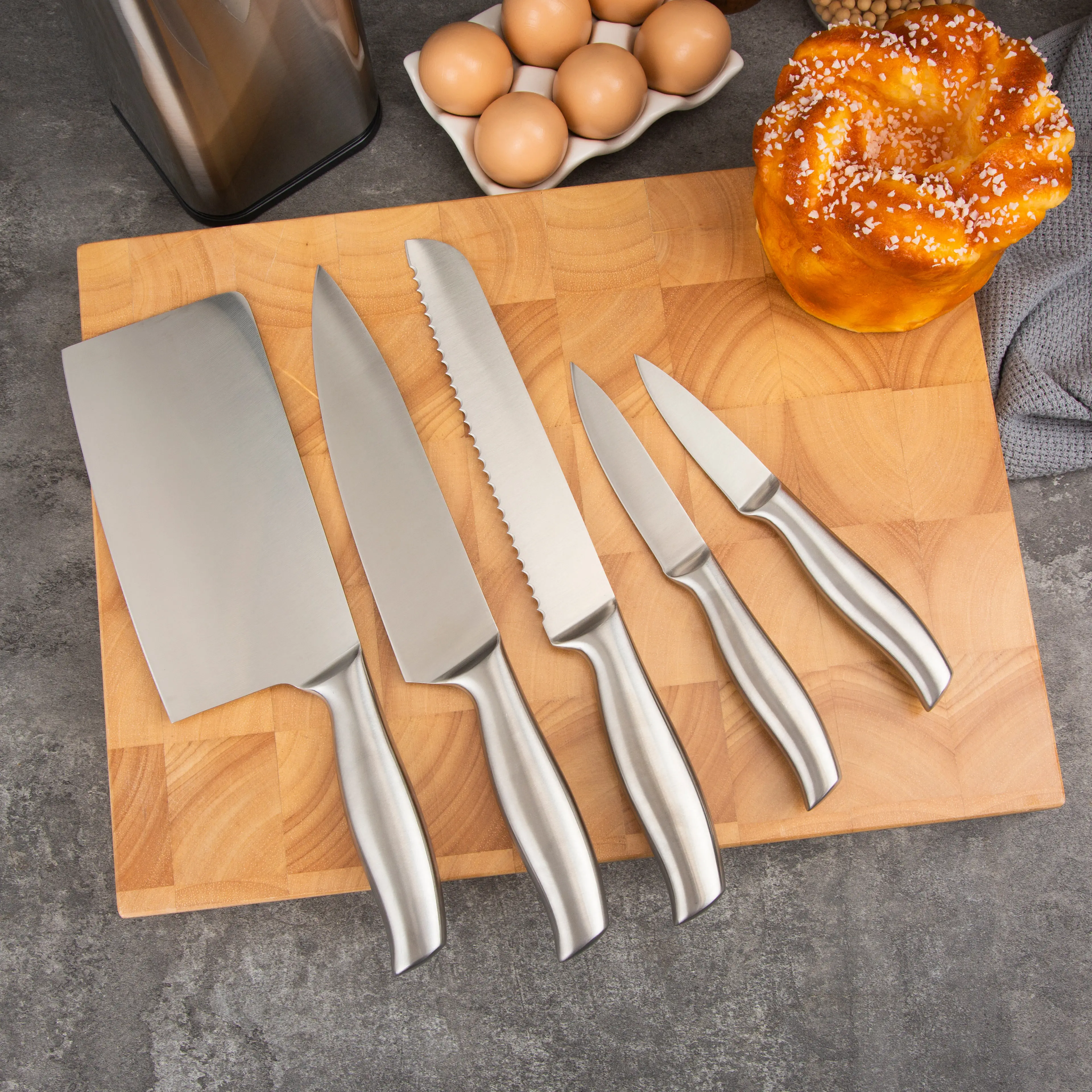 Custom Logo Stainless-Steel Rectangular Design Knife Block Set Scissors-Slot Counter-top Storage Universal Kitchen Knife Holder