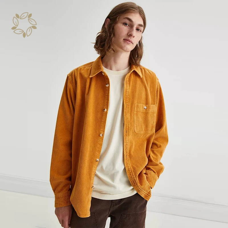 Органический хлопок Вельветовая Рабочая Рубашка Экологичная Мужская Рабочая Рубашка устойчивые рубашки Пользовательский логотип Повседневная