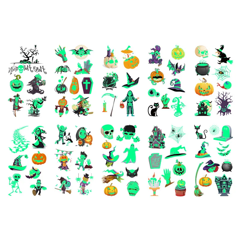 Custom Long Lasting Printing Fashionable Halloween Design glow in dark Water Transfer Body Temporary Tattoo