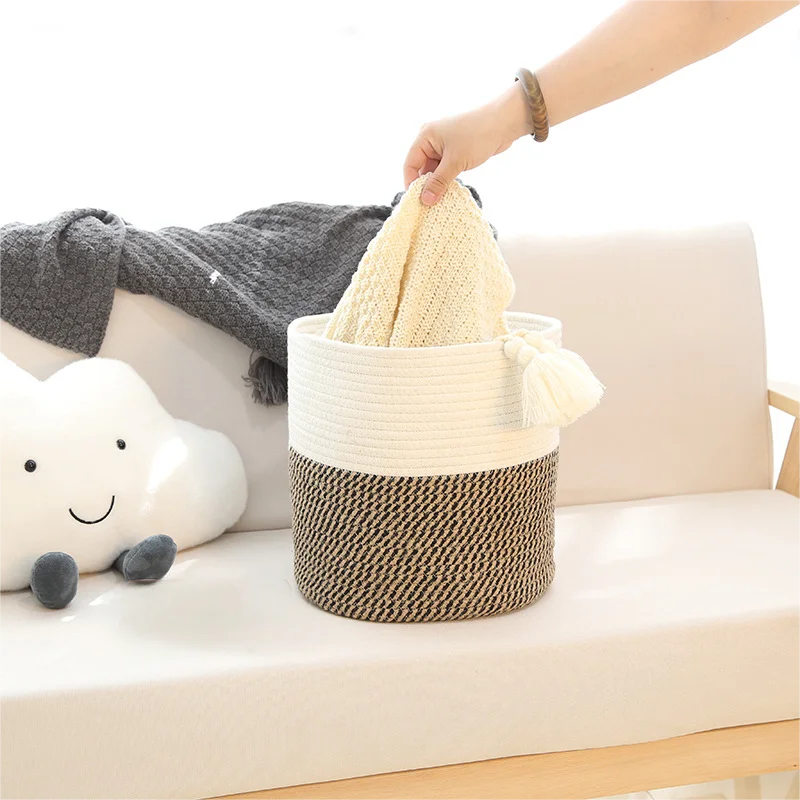 Jute cotton rope woven storage basket Foreign trade straw basket Large plant basket