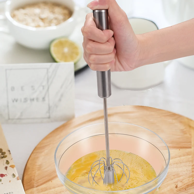 Wholesale Professional Baking Tools Stainless Steel Semi-automatic Egg Beater Mixer Hand Held  Manual Egg Whisk for home kitchen