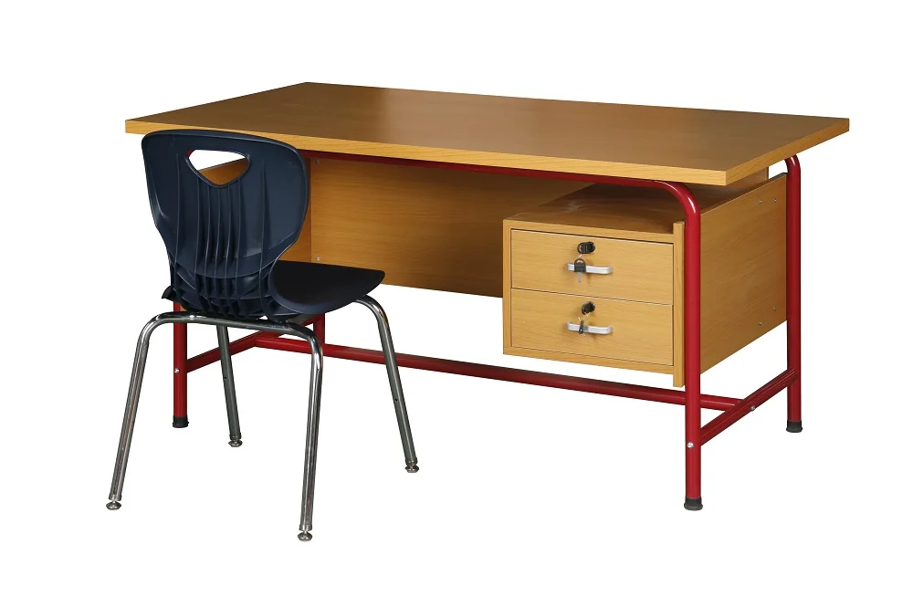 High School Furniture Cheap Knock Down Double student desk and chair MDF Teacher table