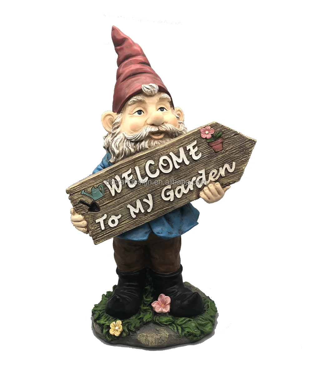 Custom Home Decoration Fairy Resin Welcome Gnome Statue Large Outdoor Gnome Sculpture