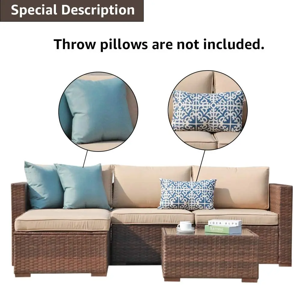 5 pieces Outdoor Sofa Set Wicker Rattan Furniture Outdoor Furniture Garden Set Plastic Resin Chair and Glass Coffee Table