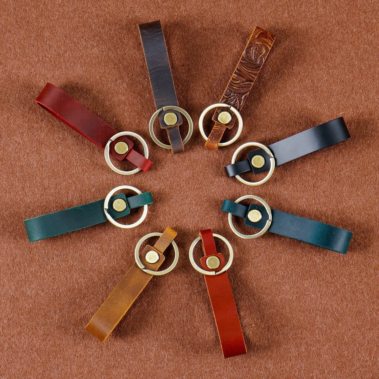 Vintage Luxury Cowhide Premium Crazy Horse Leather Laserable Carabiner Key chain Strap