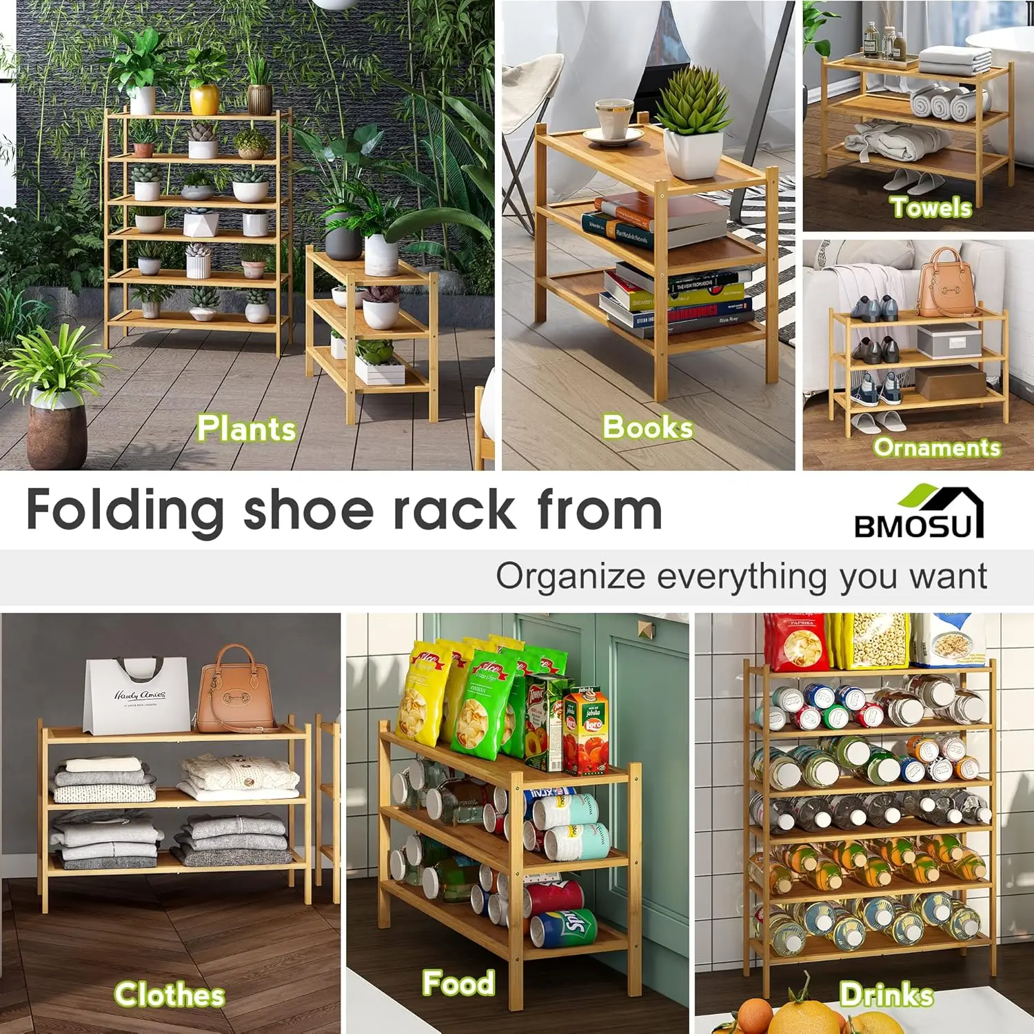 Premium 3-Tier Bamboo Shoe Rack Living Room Entryway Organizer with Stackable Shoe Shelf Storage Cabinet for Home Use