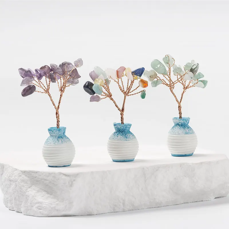 Feng Shui Garden Quartz Gemstone Money Tree Lucky Fourtune Handmade Natural Crystal Craft