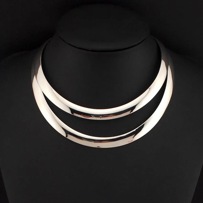 Golden Stylish Double Layer Open Collar Female Urban Fashion Jewelry African Tribal Exaggerated Choker Open Collar