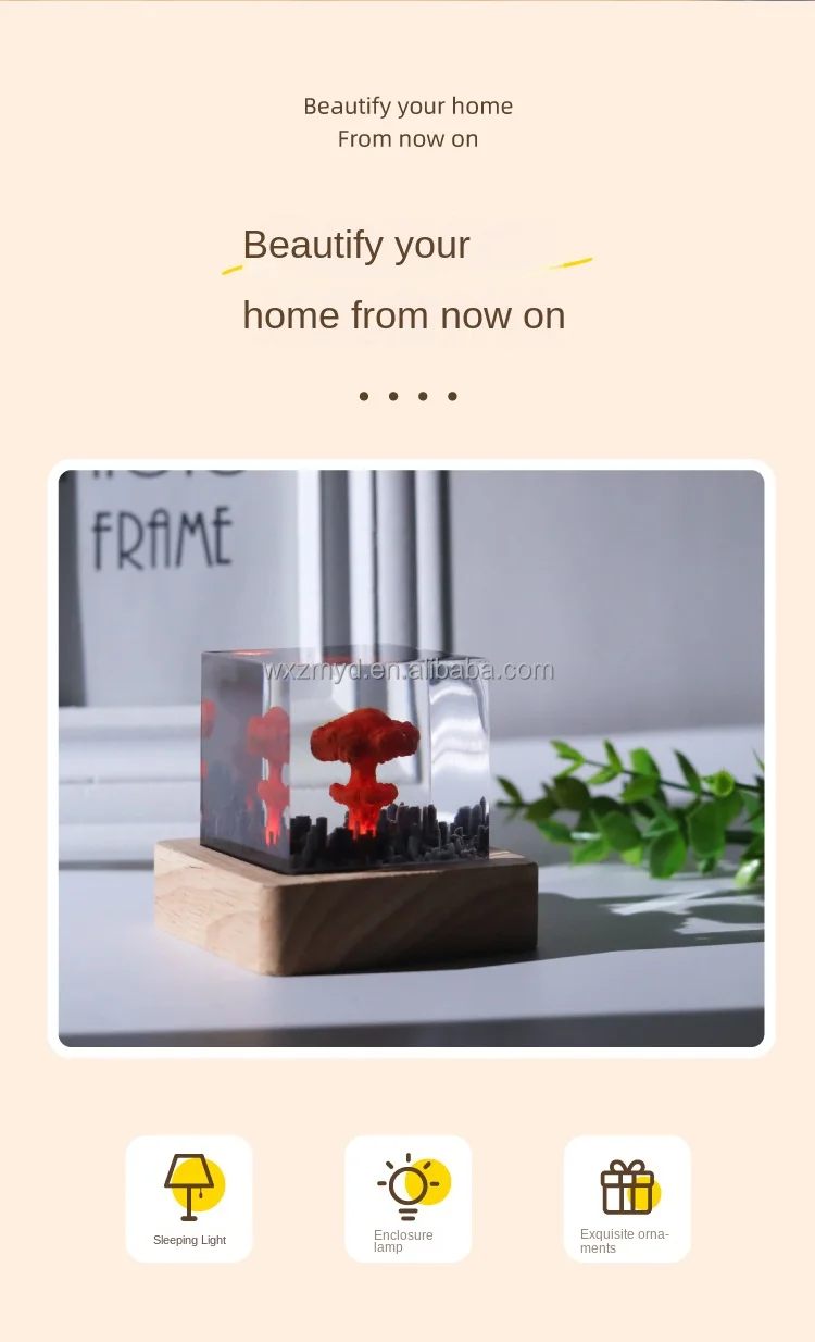 Nuclear Explosion Mushroom Cloud LED Table Lamp Resin Nuclear Bomb Model Room Decor Valentines Day Gift USB Charging Night Light