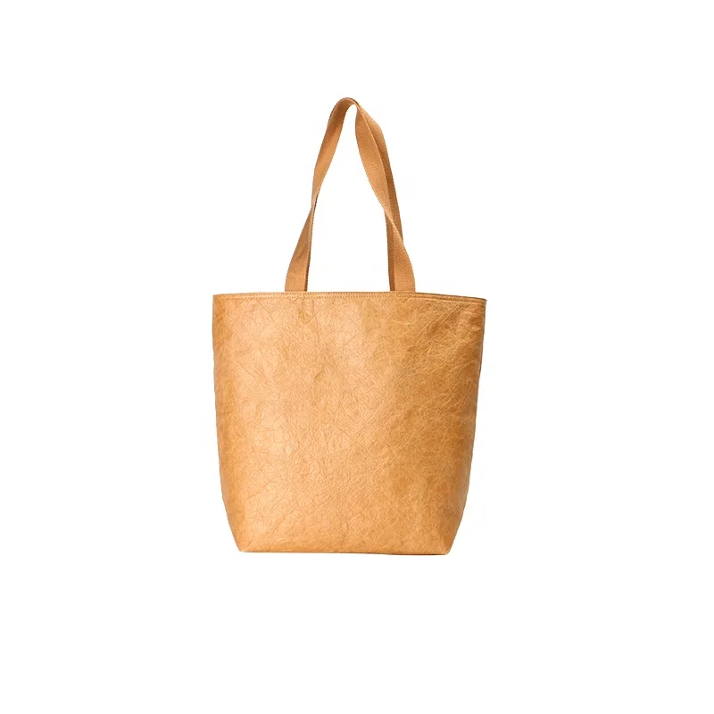 Washable TYVEK Kraft Paper Shopping Bag Single Shoulder Handbag DuPont Paper Tote shopping Bag With Cotton Linen Lining