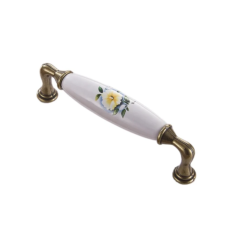 China made classical New style ceramic drawer handle Vintage wardrobe door cabinet shoe closet door ceramic handle with flowers