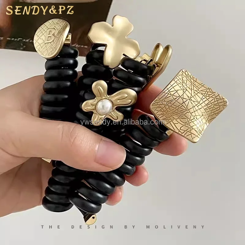 Wholesale Fashion high ponytail telephone line Hair rope Women Heart type Solid color High Elasticity Hair Ties