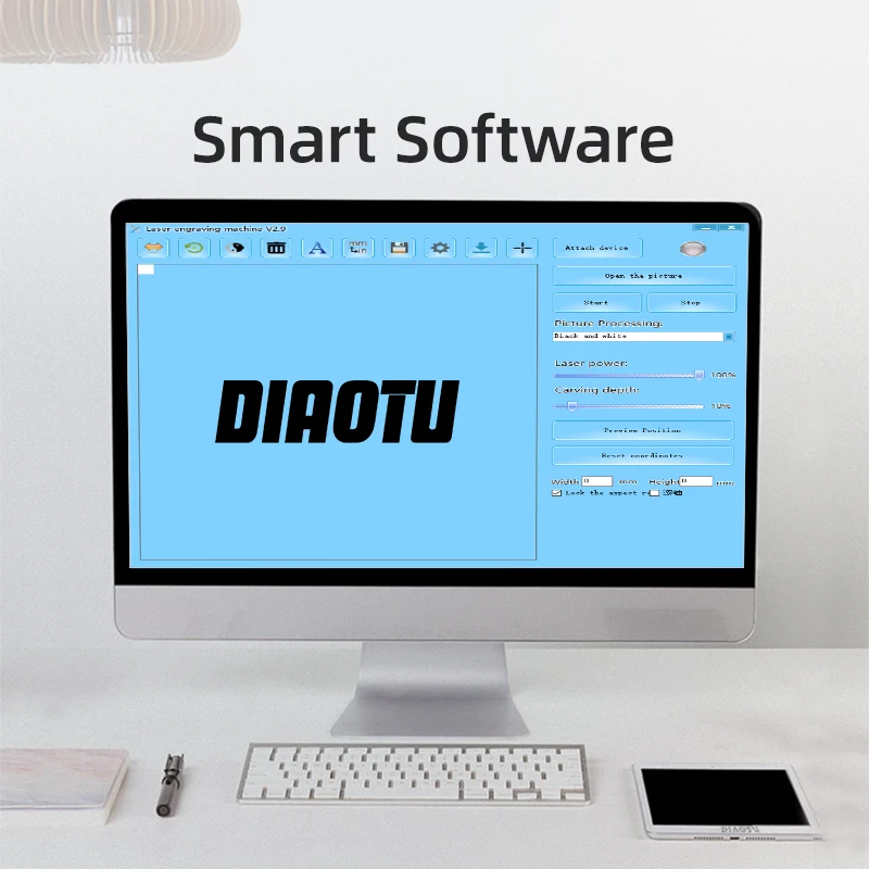 DIAOTU 7w 145*170mm laser engraving machine portable DIY Mini marking machine bamboo wood seal laser engraving machine