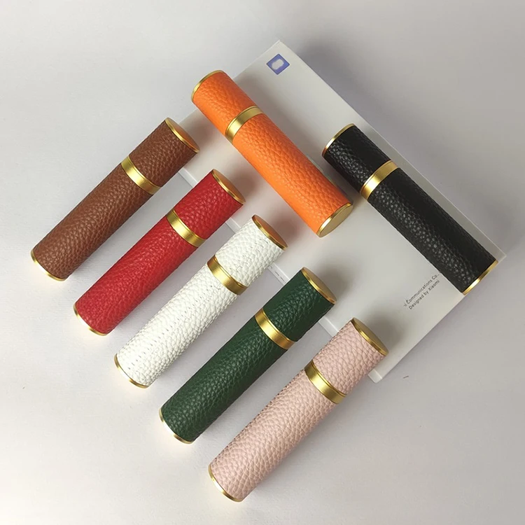 factory cheap new arrival mini travel colored leather perfume pump spray bottle with atomizer tester sample 5 10 15 ml vial