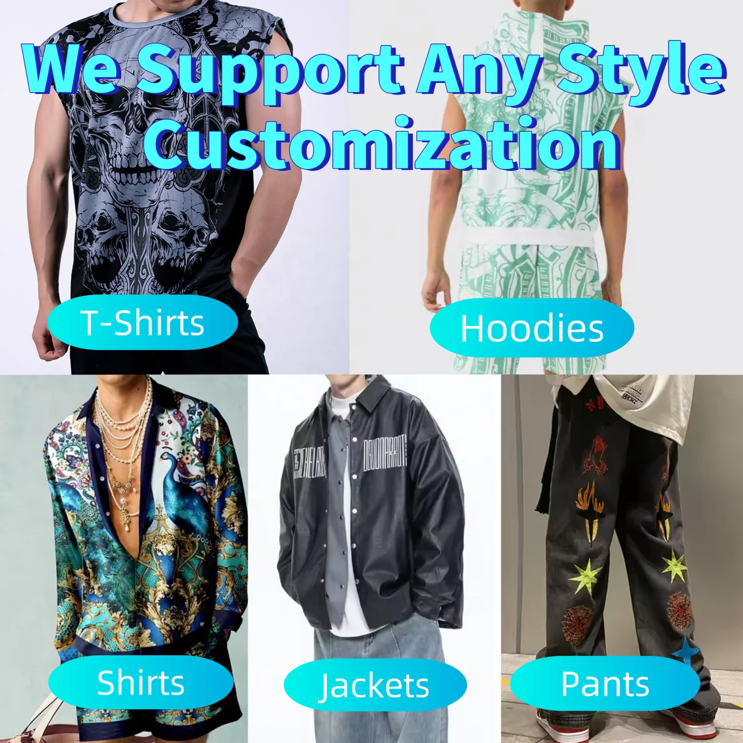 Custom Embroidery Patchwork Corduroy Straight Leg Mens Cotton Pants