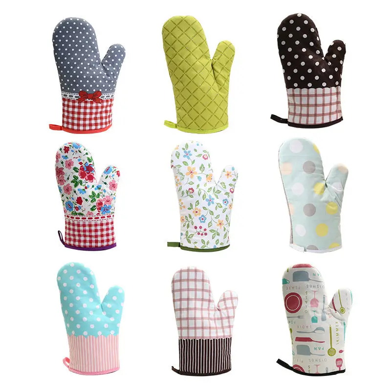 
Newest fashion Hot sale custom Cotton Kitchen Cotton Gloves Heat Resistant Bbq Wholesale Oven Mitts 