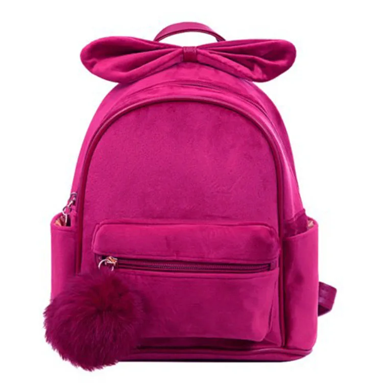 Pure Color Girl Rabbit Ears Backpack New Fashion Velvet Short Plush Backpack