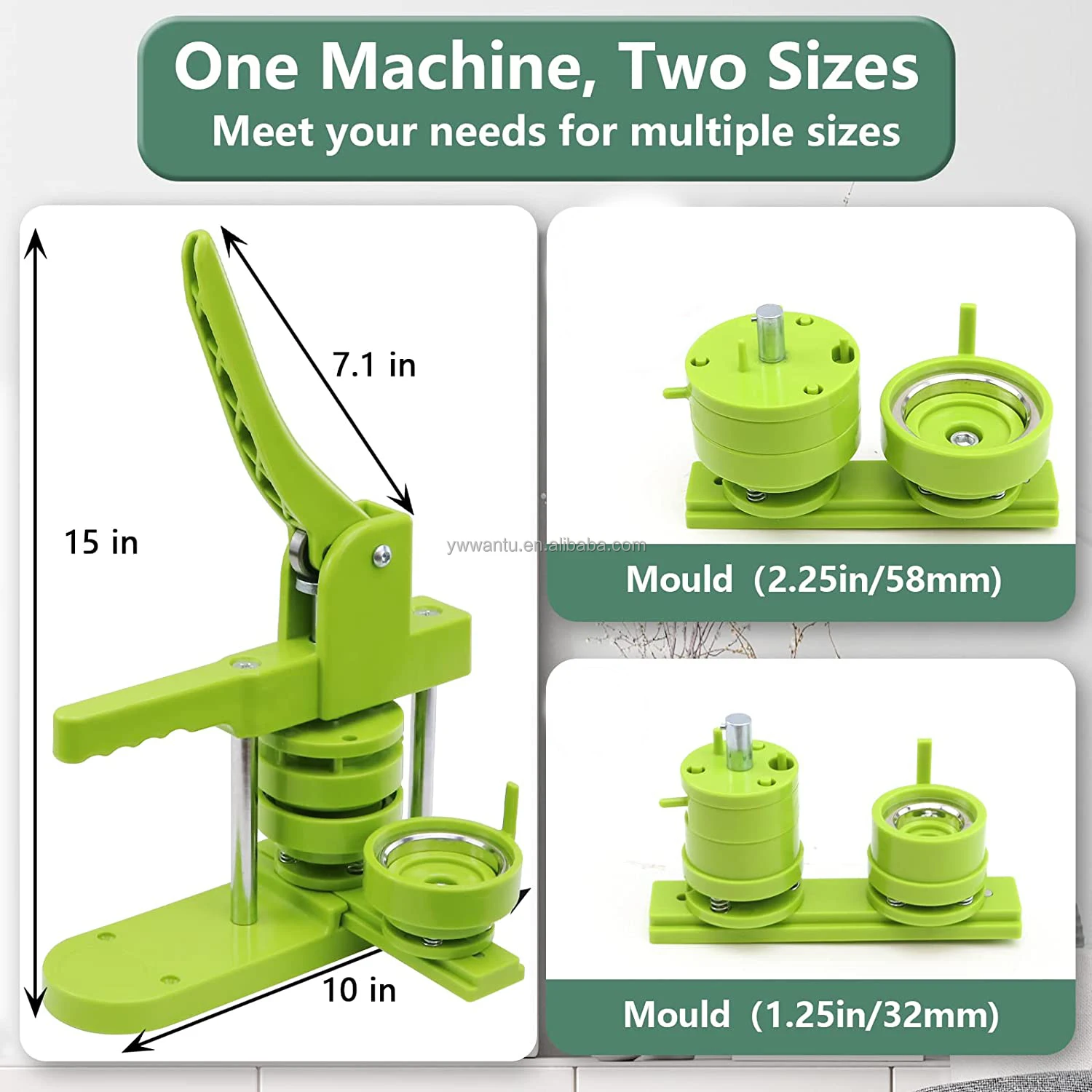 Button Maker Machine Multiple Sizes, Pin Maker Machine 1.25 inch+2.25 inch, Interchangeable Molds Badge Button Press Machine